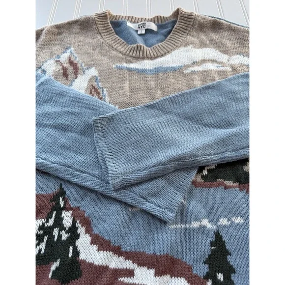 Madden NYC Women's Graphic Sweater Mountain Snow Scene Blue Size‎ L - Picture 4 of 7